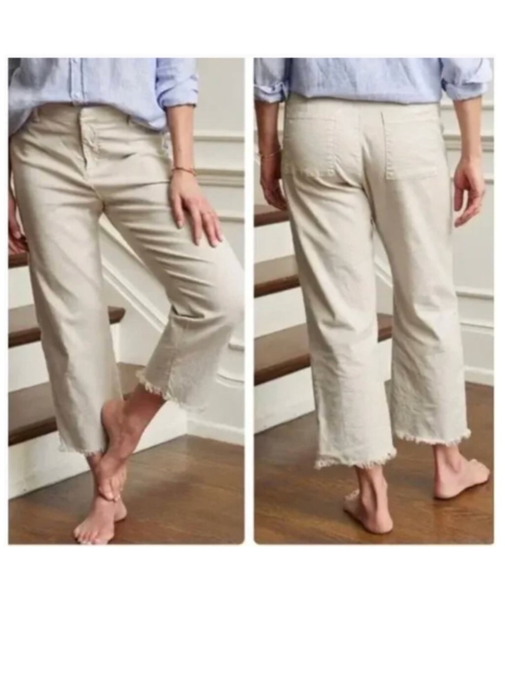 Frank & Eileen Kinsale Performance Cotton Linen Flax Crop Raw Hem Pants - Size 2